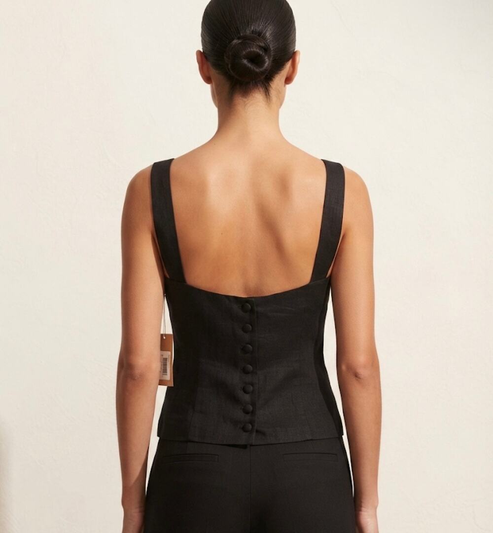 New Kourt black linen tank blouse size 8